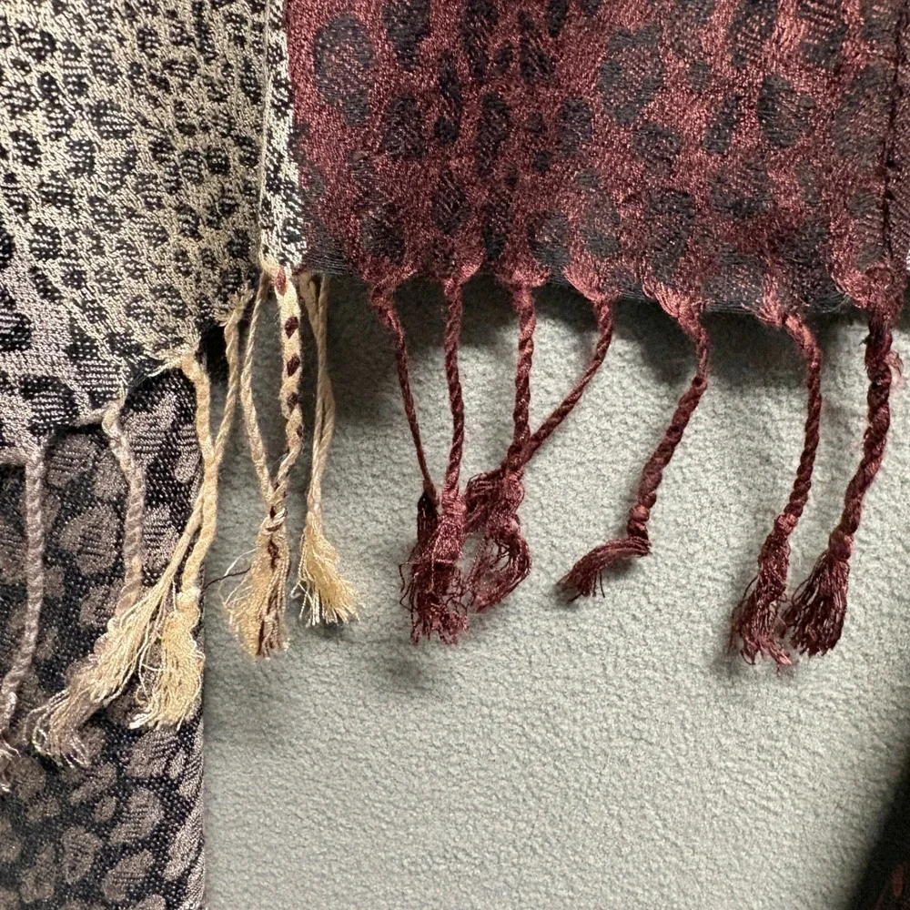 Pashmina‎ Cahmere Animal Print Stripe Wrap Scarf One Size Brown Tassel Fringe